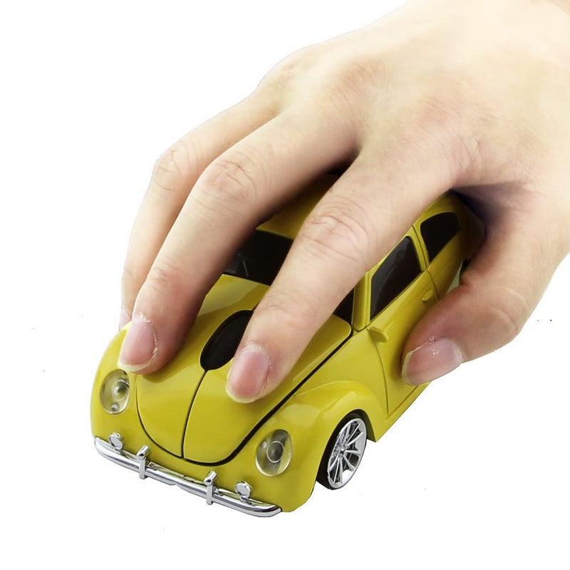 elec Space Wireless Mouse, 2.4GHz Wireless Computer Mouse Cool 3D Sport Car Shape Ergonomic Optical Cordless Mice with USB Receiver for PC Laptop Notebook 1600DPI Yellow - Image 1